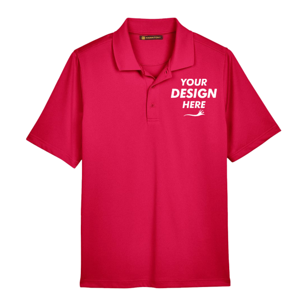 Harriton Men's Tall Advantage Snag Protection Plus IL Polo, Red, Front view, Mockup