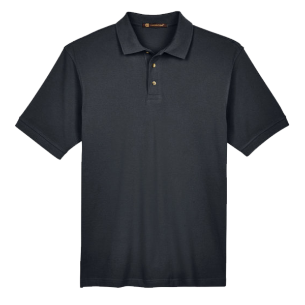 Harriton Men's Tall Cotton Pique Polo, Black, Front view