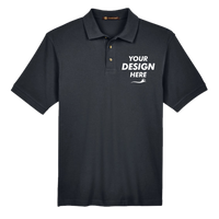 Harriton Men's Tall Cotton Pique Polo, Black, Front view, Mockup