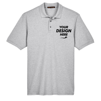 Harriton Men's Tall Cotton Pique Polo, Grey Heather, Front view, Mockup