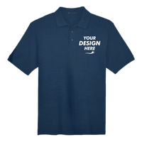 Harriton Men's Tall Cotton Pique Polo, Navy, Front view, Mockup