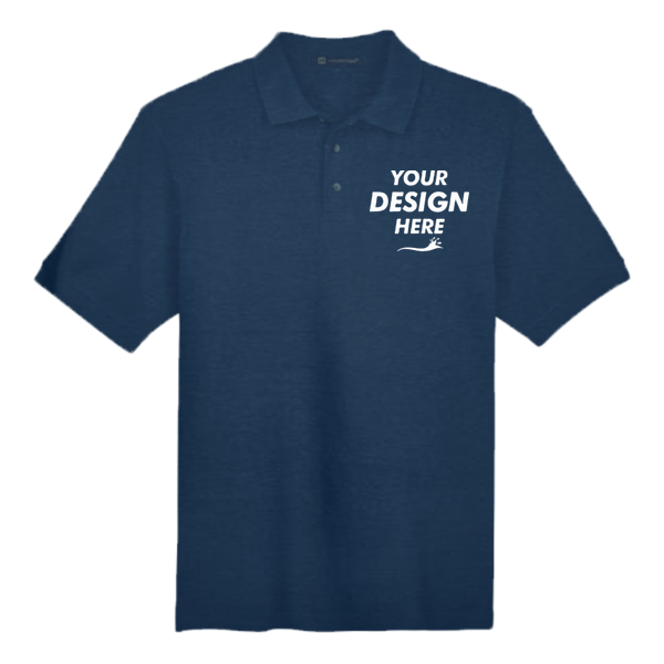 Harriton Men's Tall Cotton Pique Polo, Navy, Front view, Mockup