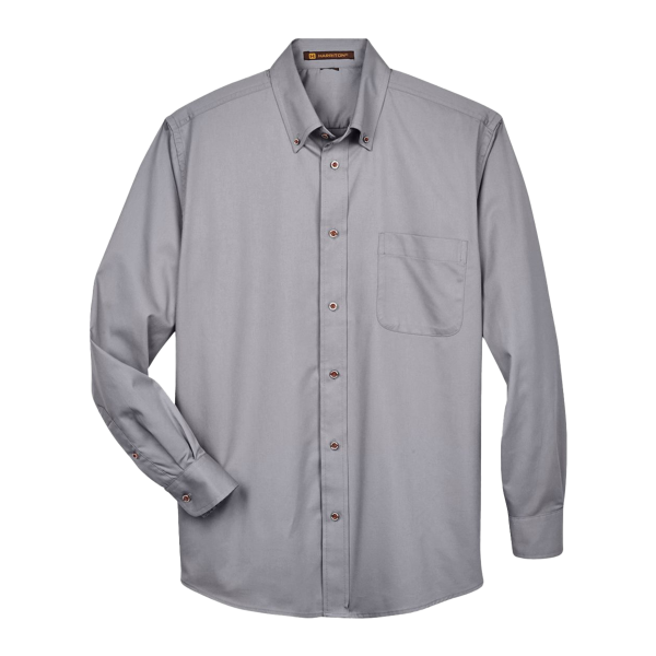Harriton Men's Tall Easy Blend™ Twill Dress Shirt, Dark Grey, Front view