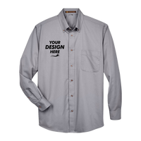 Harriton Men's Tall Easy Blend™ Twill Dress Shirt, Dark Grey, Front view, Mockup