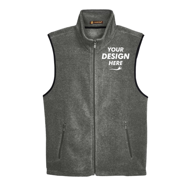 Harriton Unisex Fleece Full-Zip Vest, Charcoal, Front view, Mockup