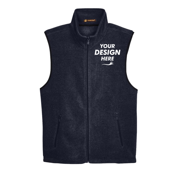 Harriton Unisex Fleece Full-Zip Vest, Navy, Front view, Mockup