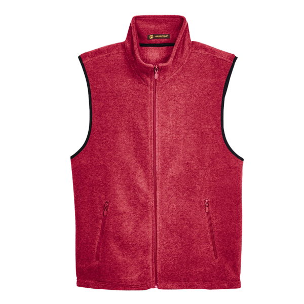 Harriton Unisex Fleece Full-Zip Vest, Red, Front view
