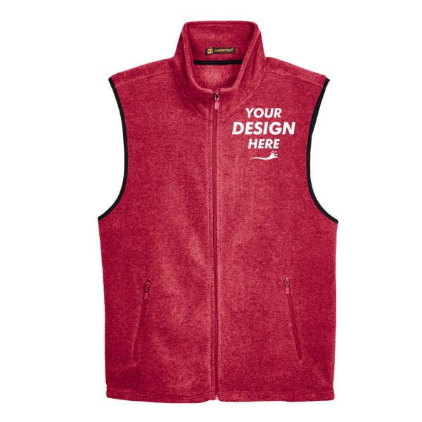Harriton Unisex Fleece Full-Zip Vest, Red, Front view, Mockup