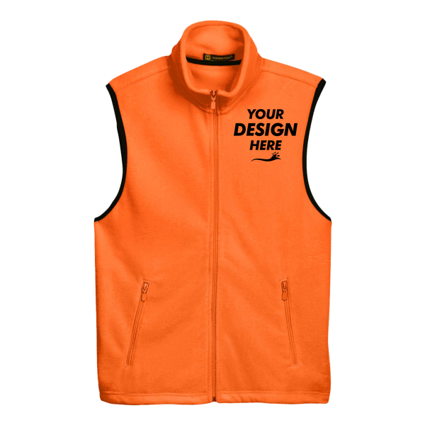 Harriton Unisex Fleece Full-Zip Vest, Safety Orange, Front view, Mockup