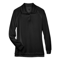Harriton Women's Advantage Long Sleeve Tactical Polo, Black, Front view