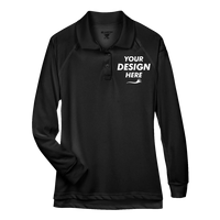 Harriton Women's Advantage Long Sleeve Tactical Polo, Black, Front view, Mockup