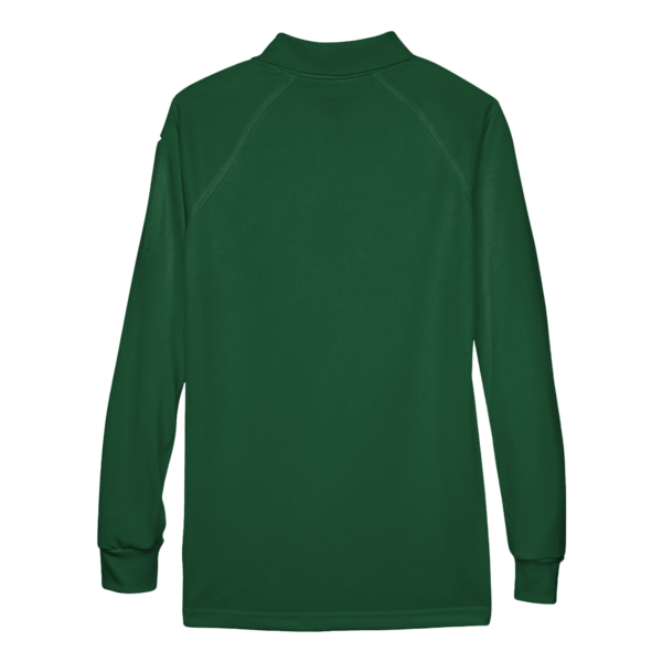 Harriton Women's Advantage Long Sleeve Tactical Polo, Dark Green, Back view