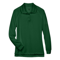 Harriton Women's Advantage Long Sleeve Tactical Polo, Dark Green, Front view