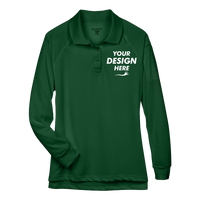 Harriton Women's Advantage Long Sleeve Tactical Polo, Dark Green, Front view, Mockup