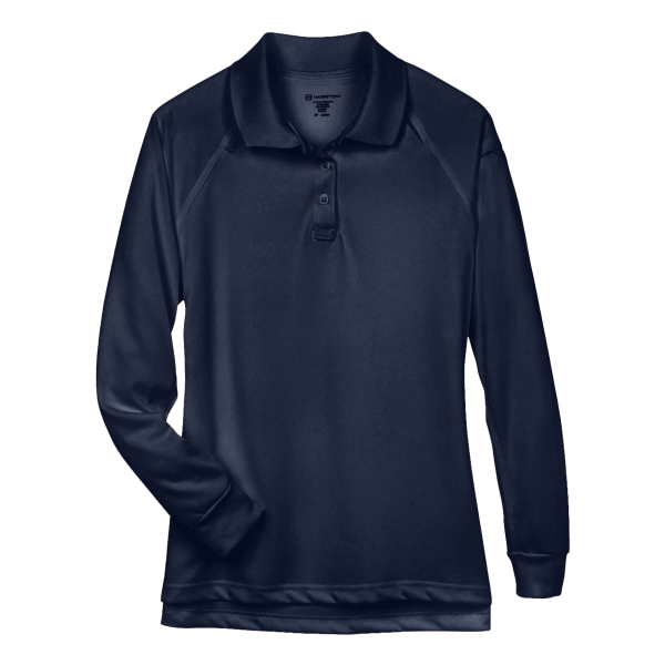 Harriton Women's Advantage Long Sleeve Tactical Polo, Dark Navy, Front view