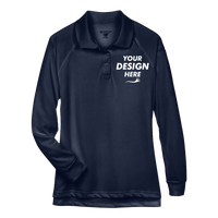 Harriton Women's Advantage Long Sleeve Tactical Polo, Dark Navy, Front view, Mockup