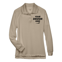 Harriton Women's Advantage Long Sleeve Tactical Polo, Desert Khaki, Front view, Mockup