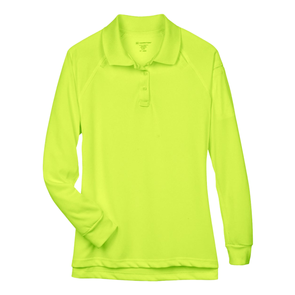 Harriton Women's Advantage Long Sleeve Tactical Polo, Safety Yellow, Front view