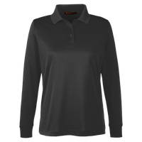 Harriton Women's Advantage Snag Protection Plus IL Long Sleeve Polo, Black, Front view