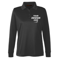 Harriton Women's Advantage Snag Protection Plus IL Long Sleeve Polo, Black, Front view, Mockup