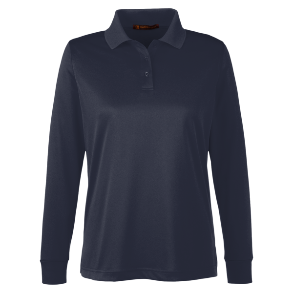 Harriton Women's Advantage Snag Protection Plus IL Long Sleeve Polo, Dark Navy, Front view