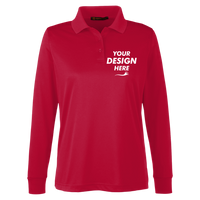 Harriton Women's Advantage Snag Protection Plus IL Long Sleeve Polo, Red, Front view, Mockup