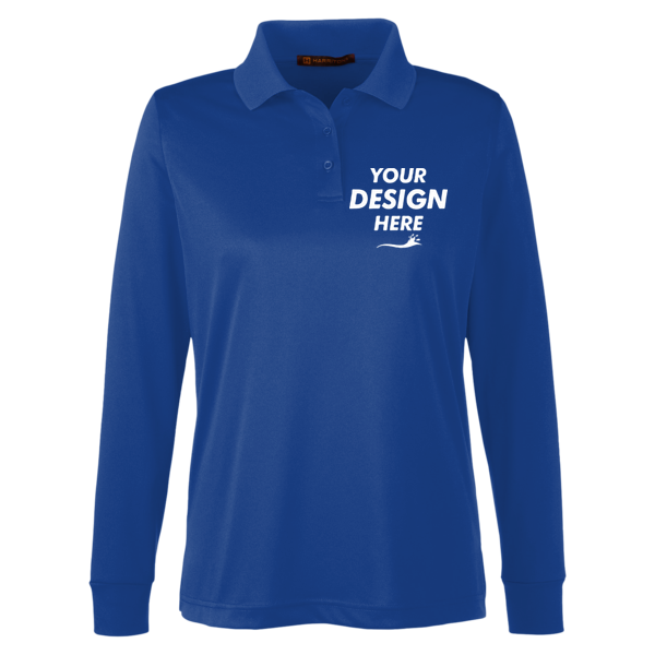 Harriton Women's Advantage Snag Protection Plus IL Long Sleeve Polo, True Royal, Front view, Mockup