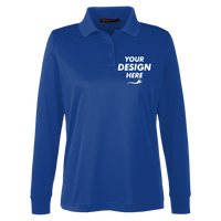Harriton Women's Advantage Snag Protection Plus IL Long Sleeve Polo, True Royal, Front view, Mockup