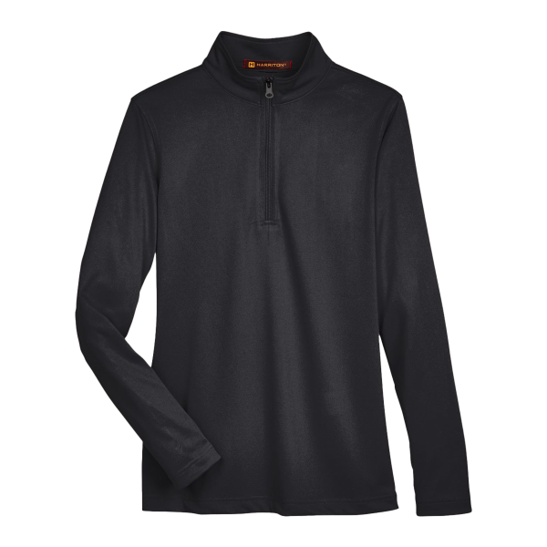 Harriton Women's Advantage Snag Protection Plus Quarter-Zip Pullover, Black, Front view