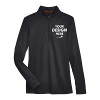 Harriton Women's Advantage Snag Protection Plus Quarter-Zip Pullover, Black, Front view, Mockup