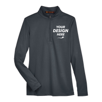 Harriton Women's Advantage Snag Protection Plus Quarter-Zip Pullover, Dark Charcoal, Front view, Mockup