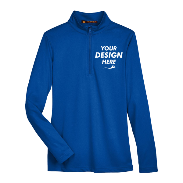 Harriton Women's Advantage Snag Protection Plus Quarter-Zip Pullover, True Royal, Front view, Mockup