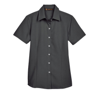 Harriton Women's Barbados Textured Camp Shirt, Black, Front view