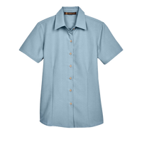 Harriton Women's Barbados Textured Camp Shirt, Cloud Blue, Front view
