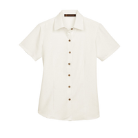 Harriton Women's Barbados Textured Camp Shirt, Cream, Front view
