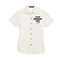Harriton Women's Barbados Textured Camp Shirt, Cream, Front view, Mockup