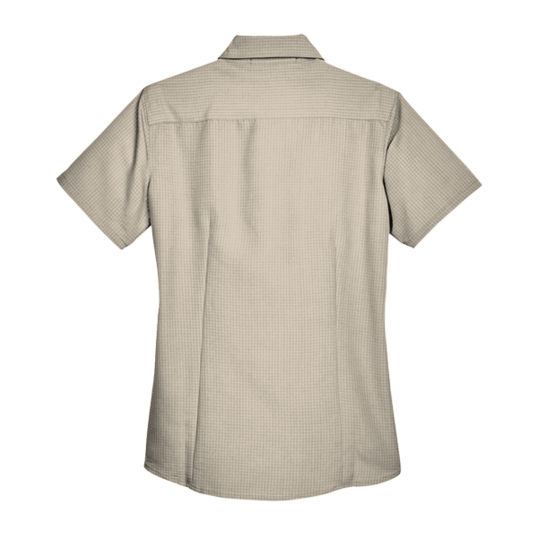 Harriton Women's Barbados Textured Camp Shirt, Khaki, Back view