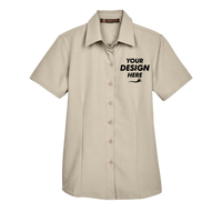Harriton Women's Barbados Textured Camp Shirt, Khaki, Front view, Mockup