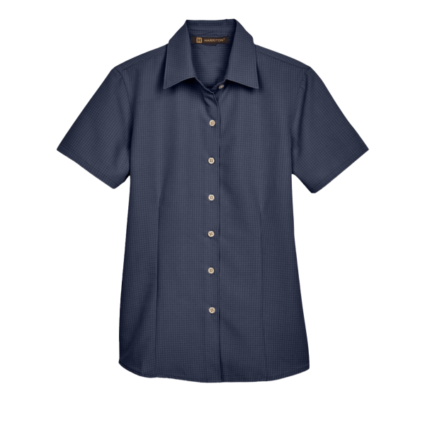 Harriton Women's Barbados Textured Camp Shirt, Navy, Front view