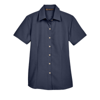 Harriton Women's Barbados Textured Camp Shirt, Navy, Front view