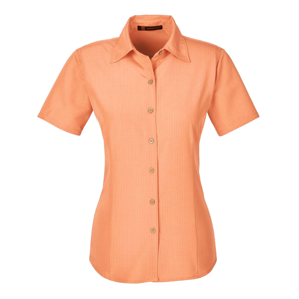 Harriton Women's Barbados Textured Camp Shirt, Nectarine, Front view