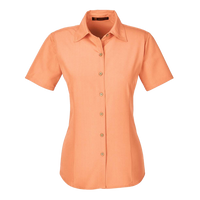 Harriton Women's Barbados Textured Camp Shirt, Nectarine, Front view