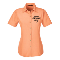 Harriton Women's Barbados Textured Camp Shirt, Nectarine, Front view, Mockup