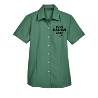 Harriton Women's Barbados Textured Camp Shirt, Palm Green, Front view, Mockup