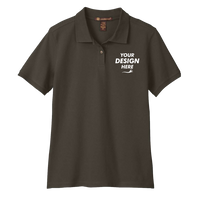 Harriton Women's Cotton Polo, Black, Front view, Mockup