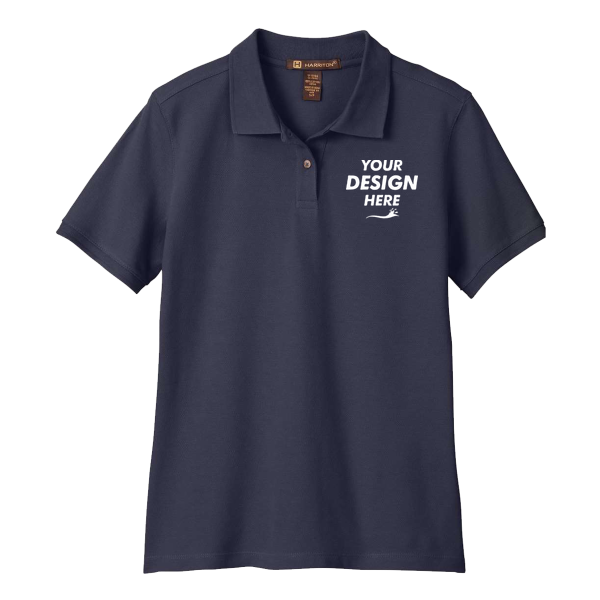 Harriton Women's Cotton Polo, Navy, Front view, Mockup