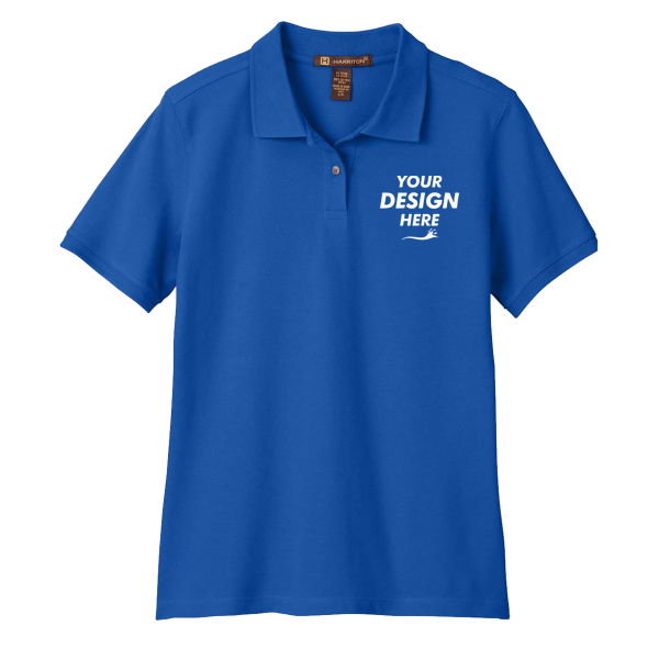 Harriton Women's Cotton Polo, True Royal, Front view, Mockup
