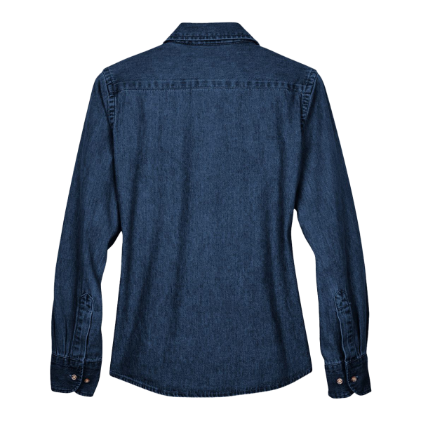 Harriton Women's Denim Shirt, Dark Denim, Back view