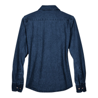 Harriton Women's Denim Shirt, Dark Denim, Back view