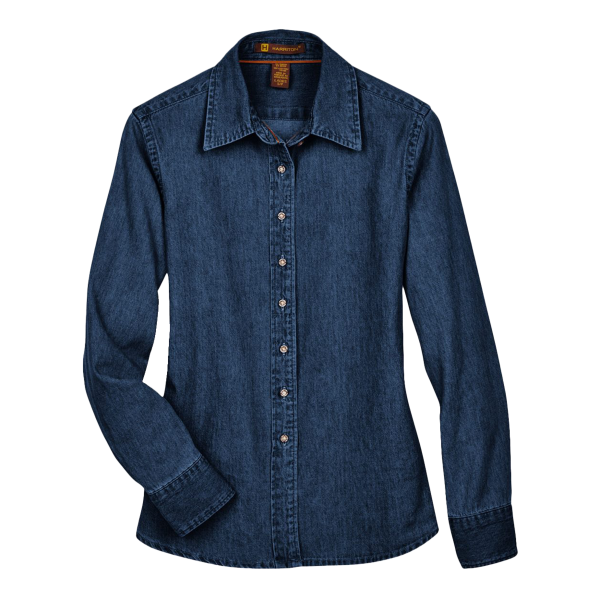 Harriton Women's Denim Shirt, Dark Denim, Front view